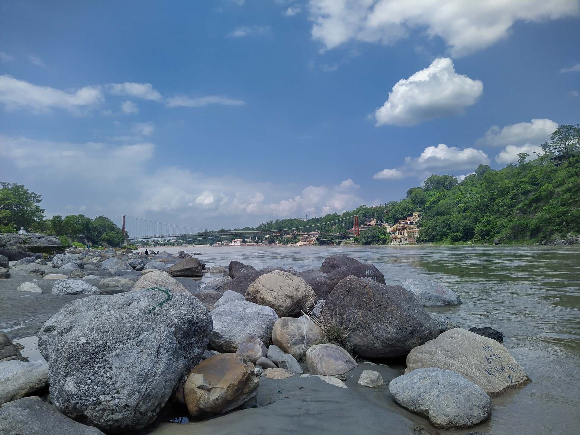 Large stones by the side of the river Ganga