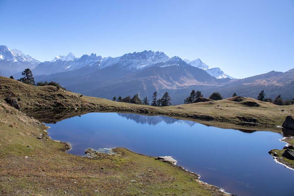 Vasuki lake with a mountain backdrop